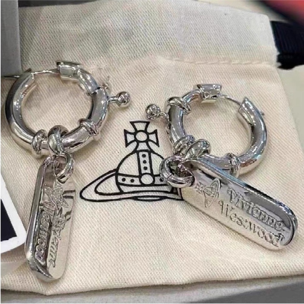 Vivienne Westwood Silver Orb Tag Hoop Earrings